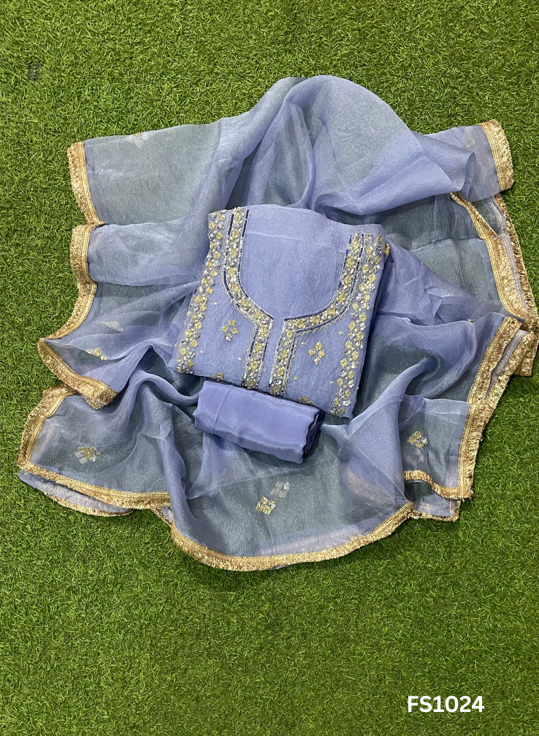 FS1024 | Blue | Crush Shimmer Suit | Party Wear | Wedding | Jaggo | Ring Ceremony | Festival|