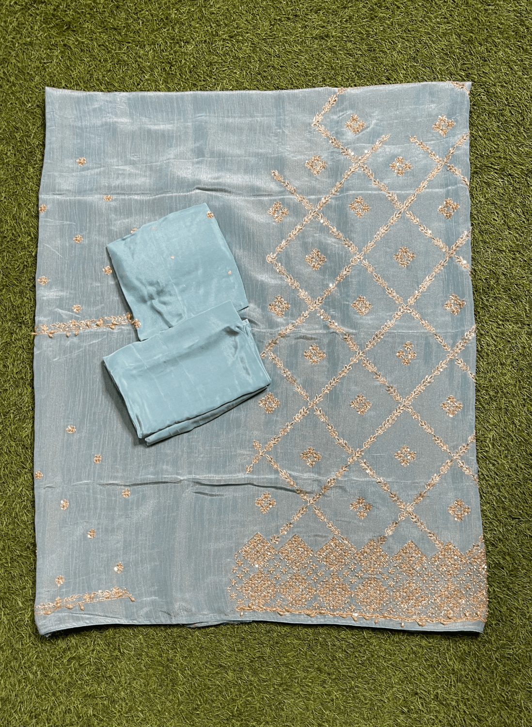 Sky- Blue Crush Shimmer Suit | Party Wear | Wedding | Jaggo | Ring Ceremony | Festival|