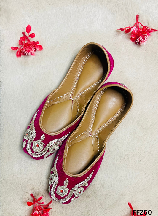 FF260 | Hot-Pink | Velvet  | Hand -Work | Punjabi Jutti