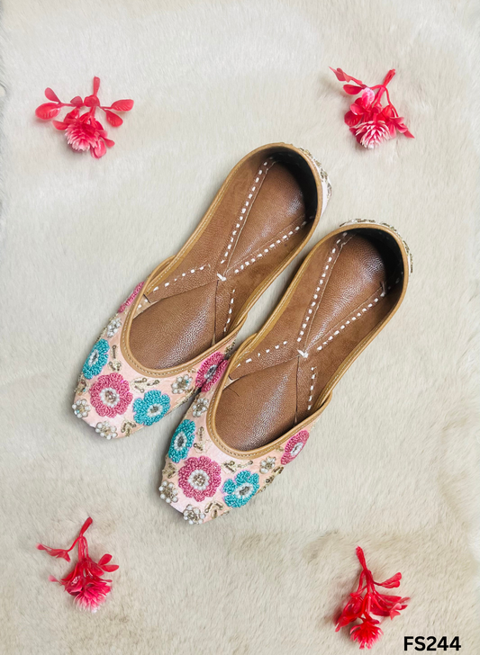 FF244| Peach-Pink   | Hand -Work | Punjabi Jutti