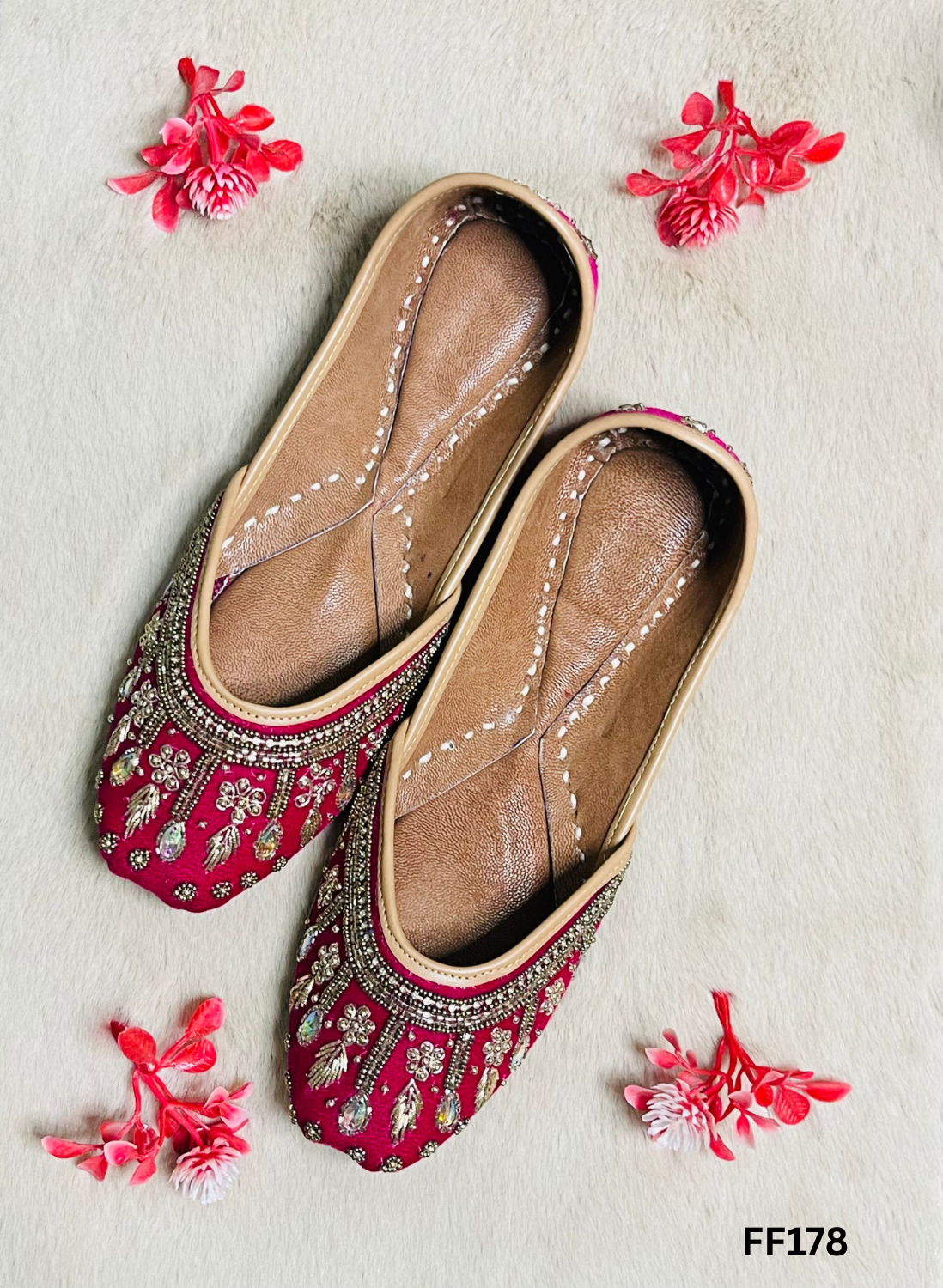 FF178 | Hot-Pink | Hand-Work | Punjabi Jutti