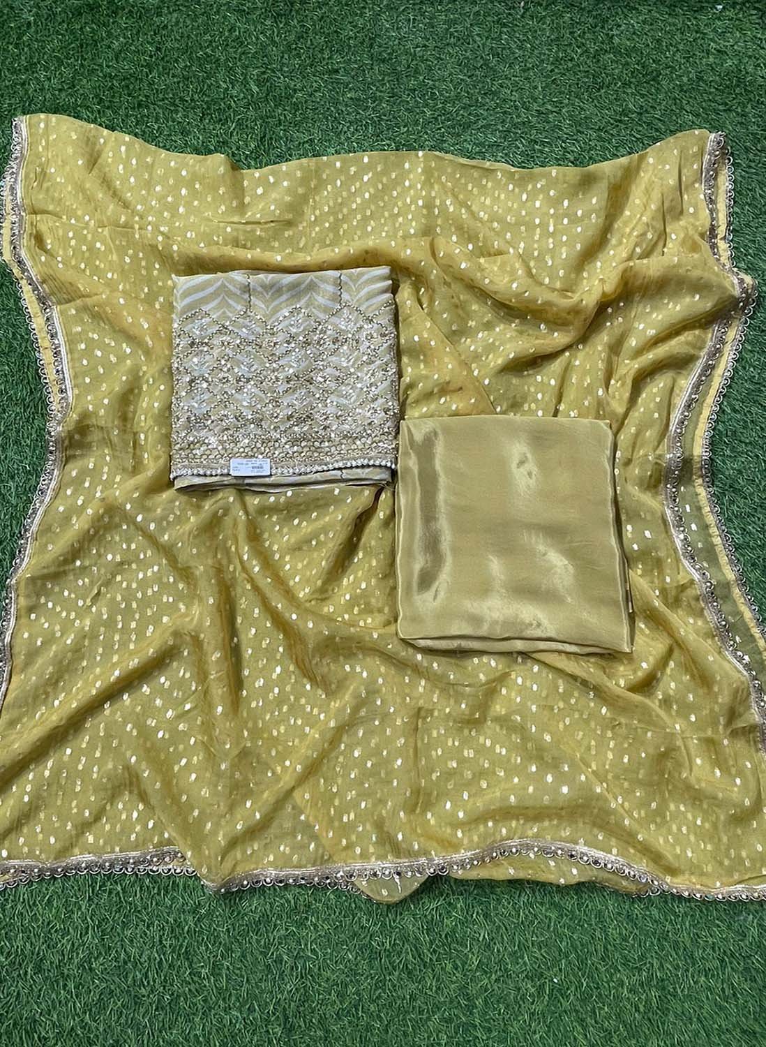 Lemon | Shimmer Organza Suit | Party Wear | Wedding | Jaggo | Ring Ceremony | Festival |