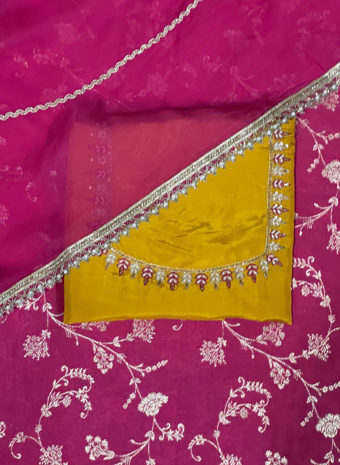 Mustred and Hot Pink| Raw Silk Suit | Party Wear | Wedding | Jaggo | Festival |