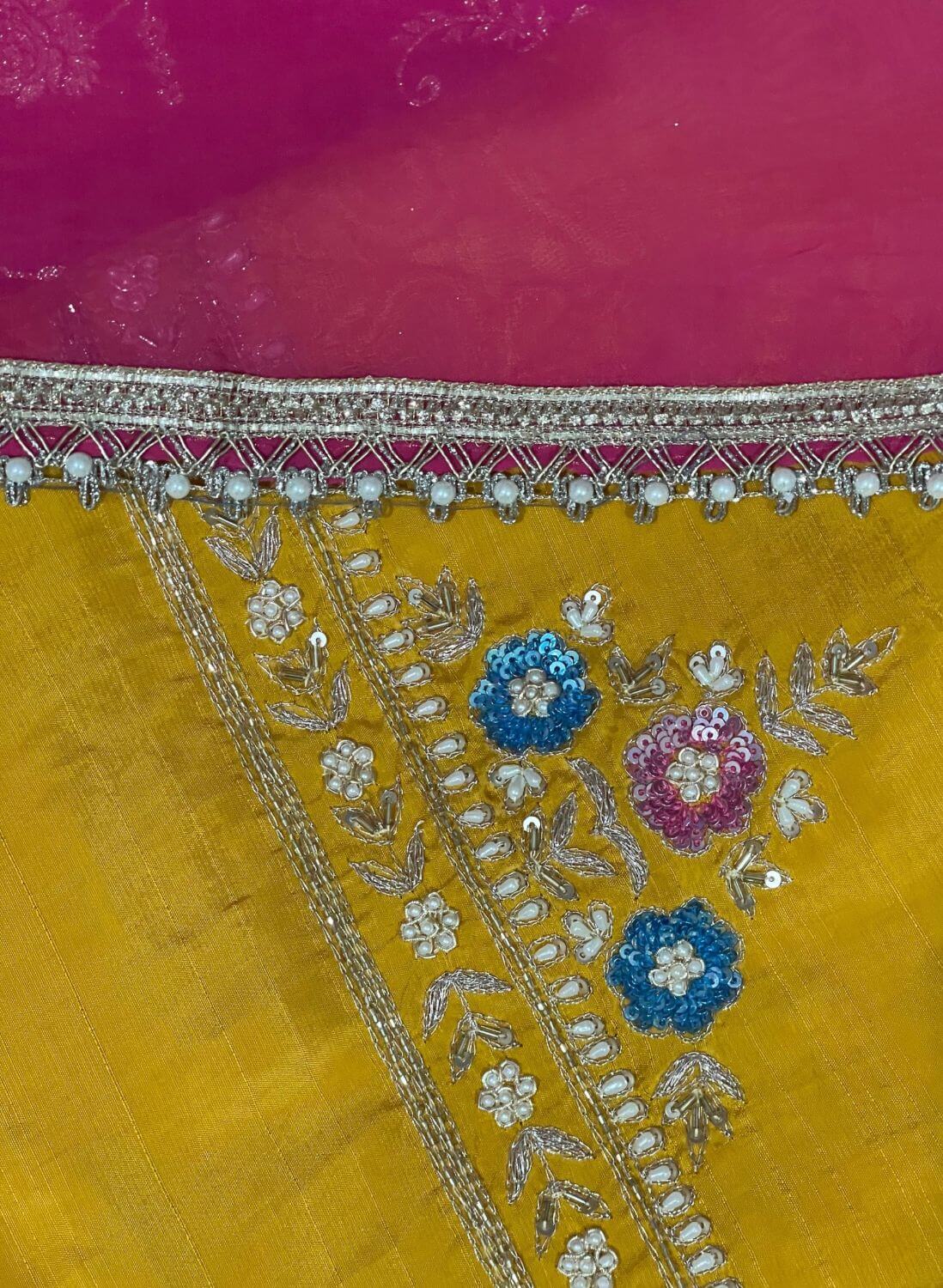 Mustred and Hot Pink| Raw Silk Suit | Party Wear | Wedding | Jaggo | Festival |