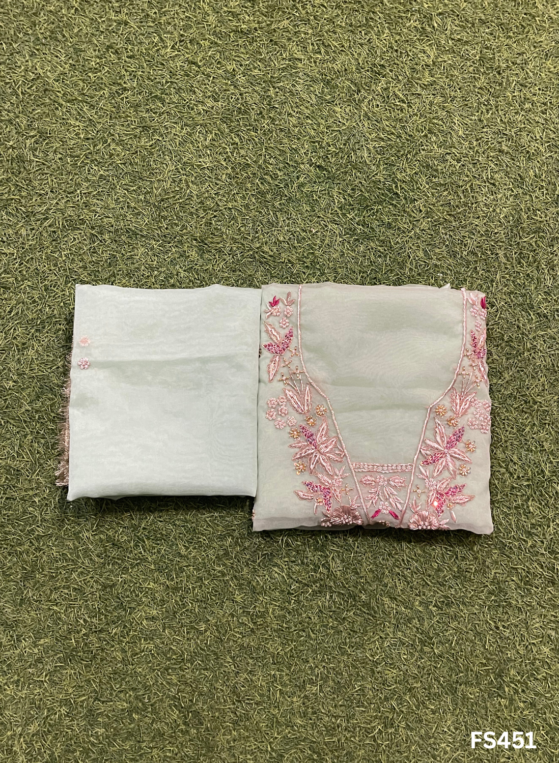 FS451 | Organza Suit | Party Wear | Wedding | Jaggo | Ring Ceremony | Festival
