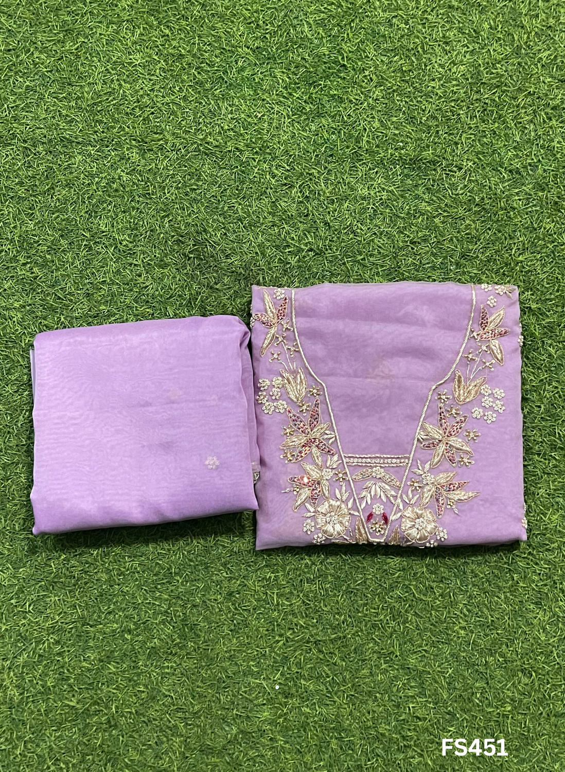 FS451 | Organza Suit | Party Wear | Wedding | Jaggo | Ring Ceremony | Festival