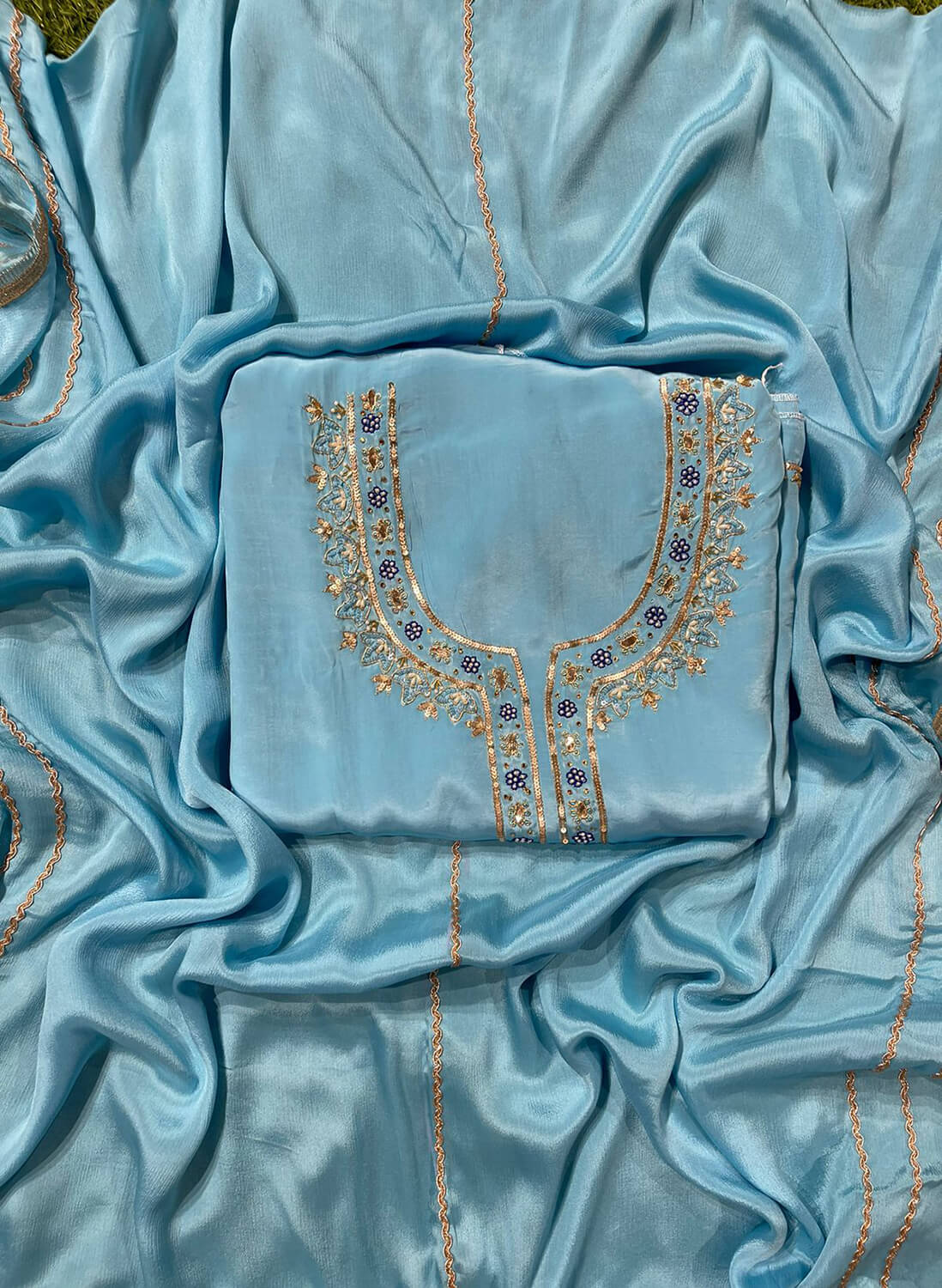 Powder Blue | Crepe Suit | Wedding | Party Wear | Ring Ceremony | Festival Suit | Jaggo Suit |