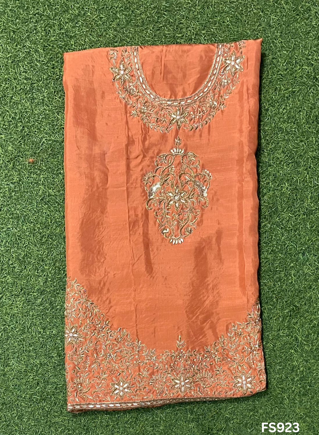 FS923 | Rust | Raw Silk | Kurti-Lehnga | Party Wear | Wedding | Jaggo | Festival