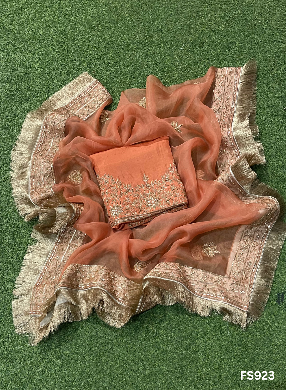 FS923 | Rust | Raw Silk | Kurti-Lehnga | Party Wear | Wedding | Jaggo | Festival