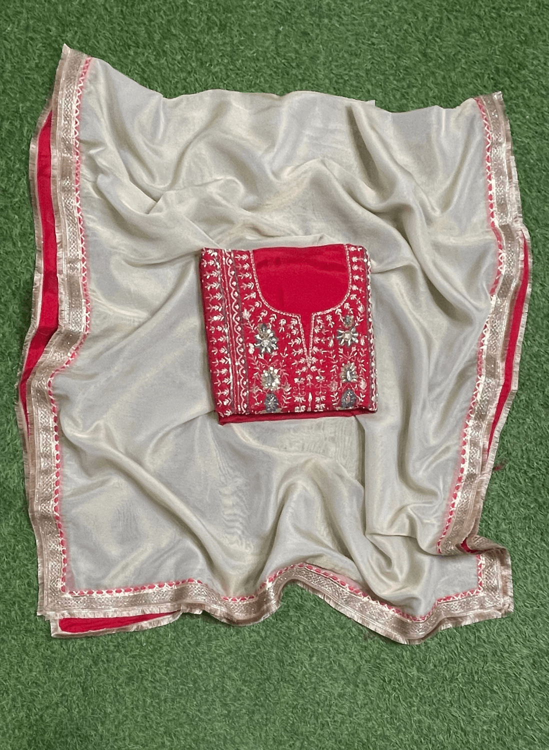 FS317 | Red and Cream | Raw Silk Suit | Party Wear | Wedding | Jaggo | Festival|