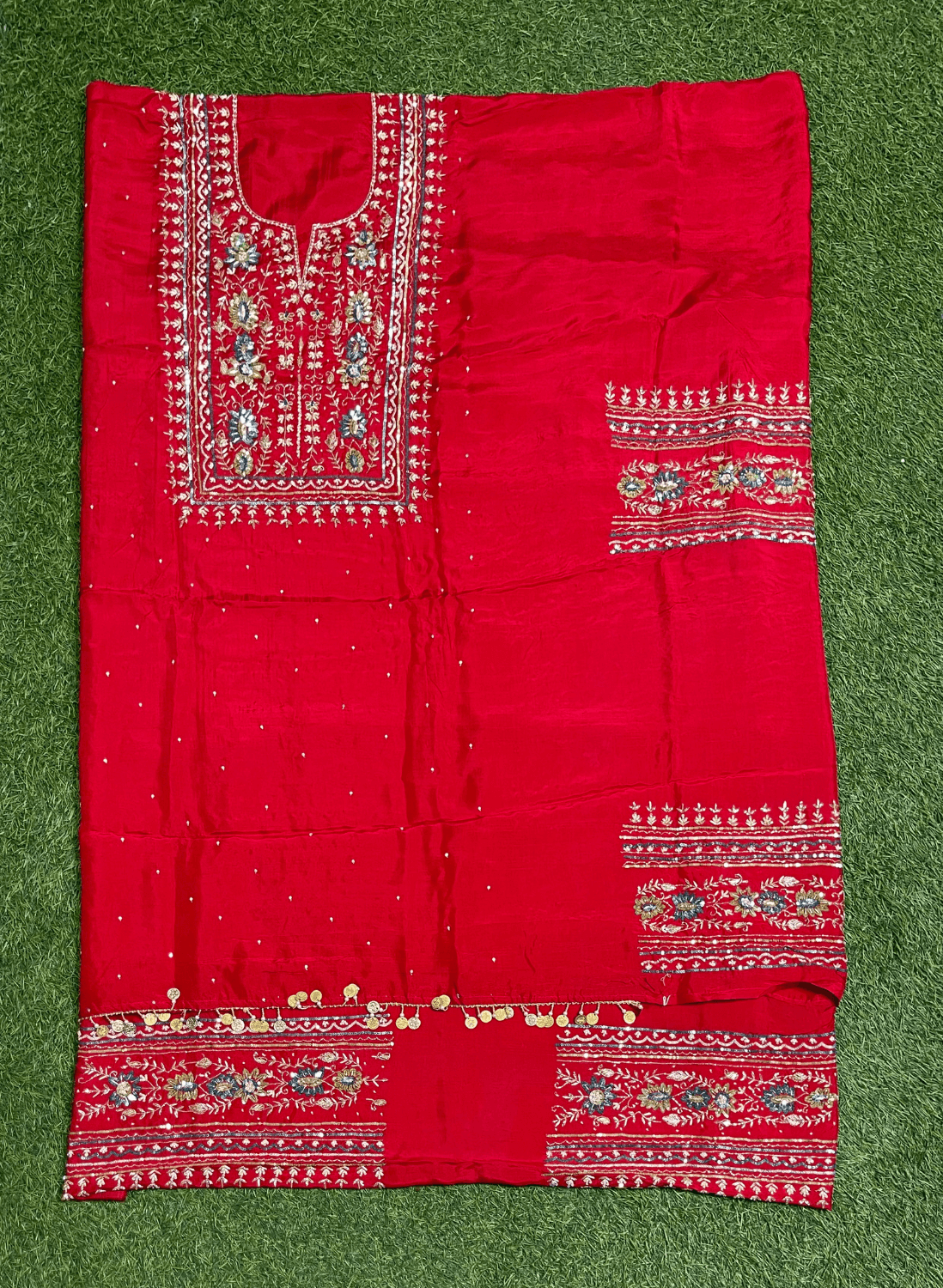 FS317 | Red and Cream | Raw Silk Suit | Party Wear | Wedding | Jaggo | Festival|