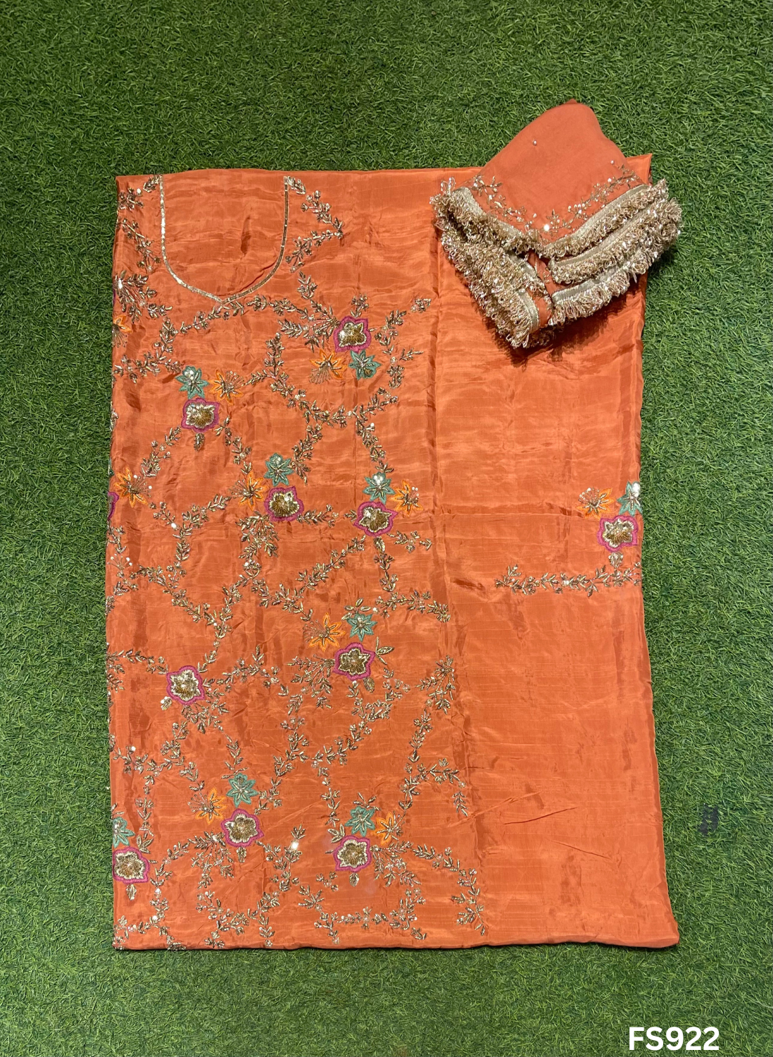 FS922 | Rust | Kurti-Lehnga | Raw silk Suit | Party Wear | Wedding | Jaggo | Ring Ceremony | Festival|