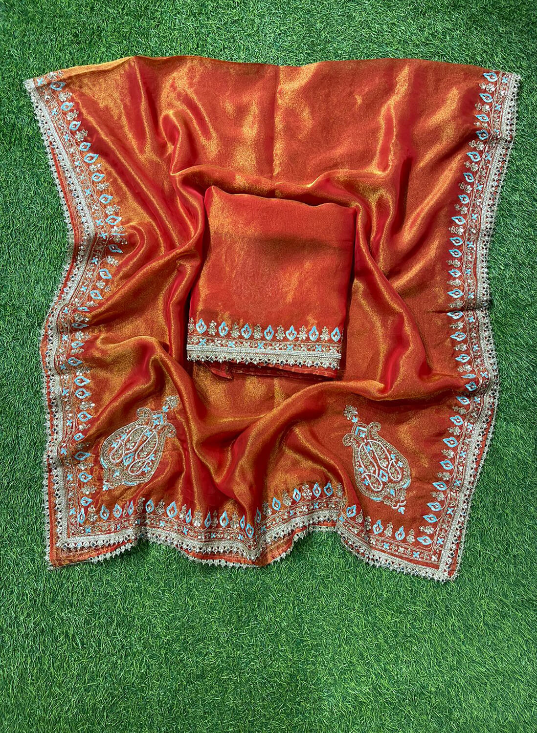 FS218 | Rust | Shimmer Suit | Party Wear | Wedding | Jaggo | Ring Ceremony | Festival | F9GFAA