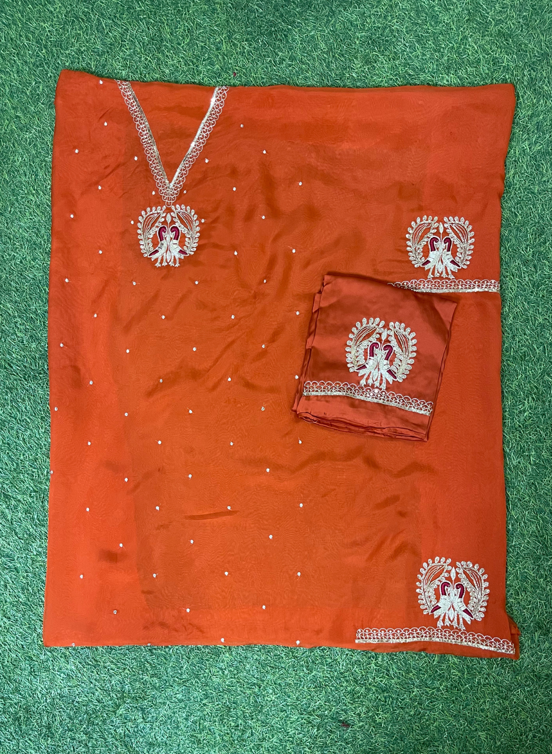FS722 | Rust | Organza Suit| Party Wear | Wedding | Jaggo | Ring Ceremony | Festival |