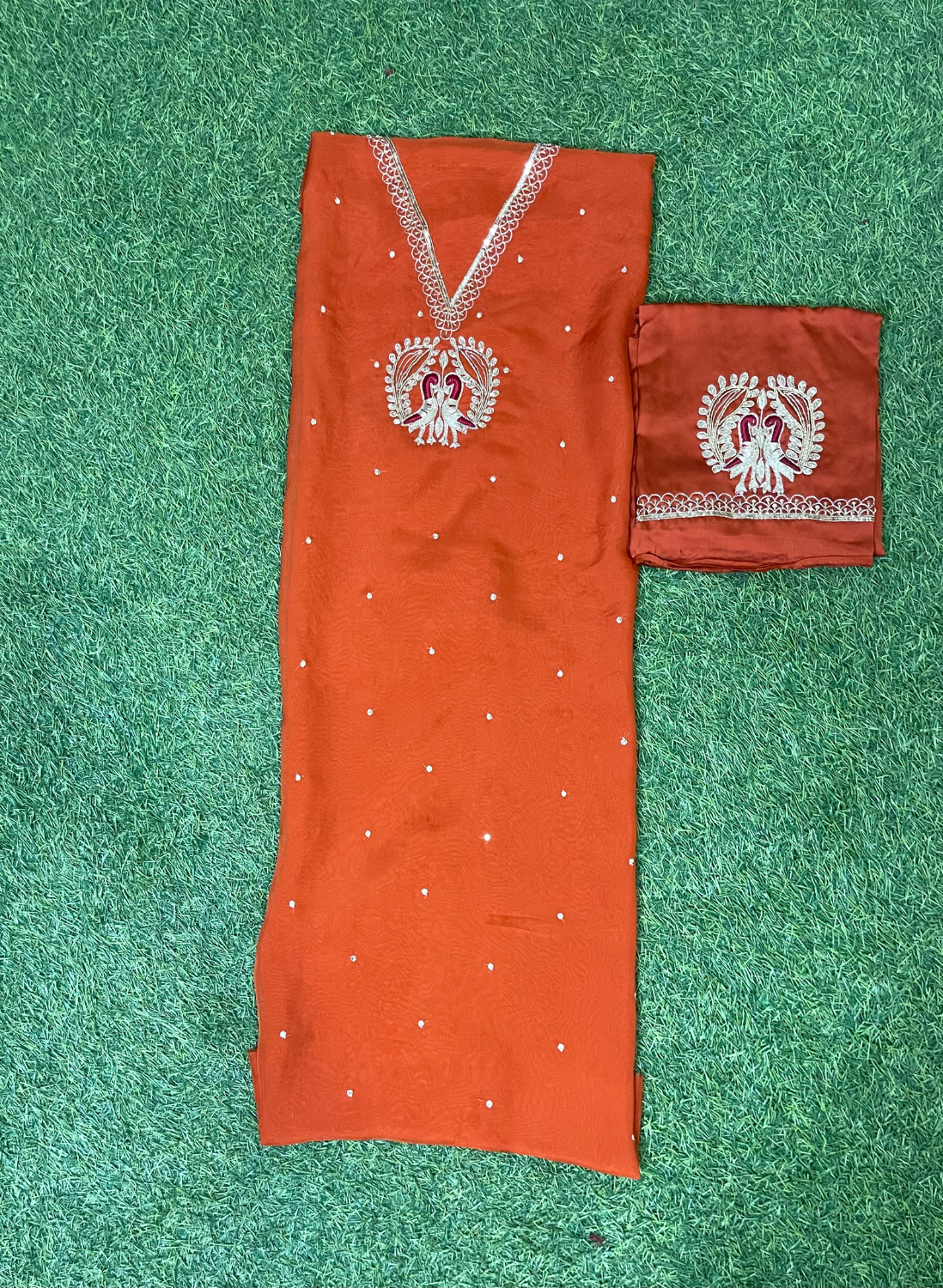 FS722 | Rust | Organza Suit| Party Wear | Wedding | Jaggo | Ring Ceremony | Festival |
