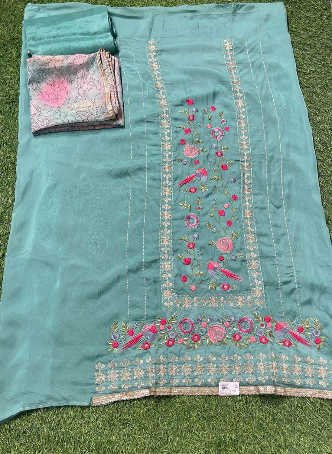 Sea green | Organza Suit | Party Wear | Wedding | Jaggo | Ring Ceremony | Festival |