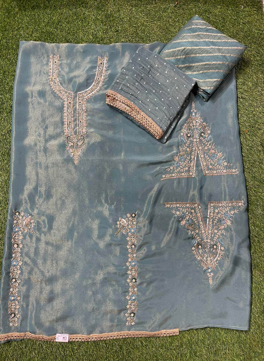 Light Peacock | Shimmer Suit | Party Wear | Wedding | Jaggo | Ring Ceremony | Festival |