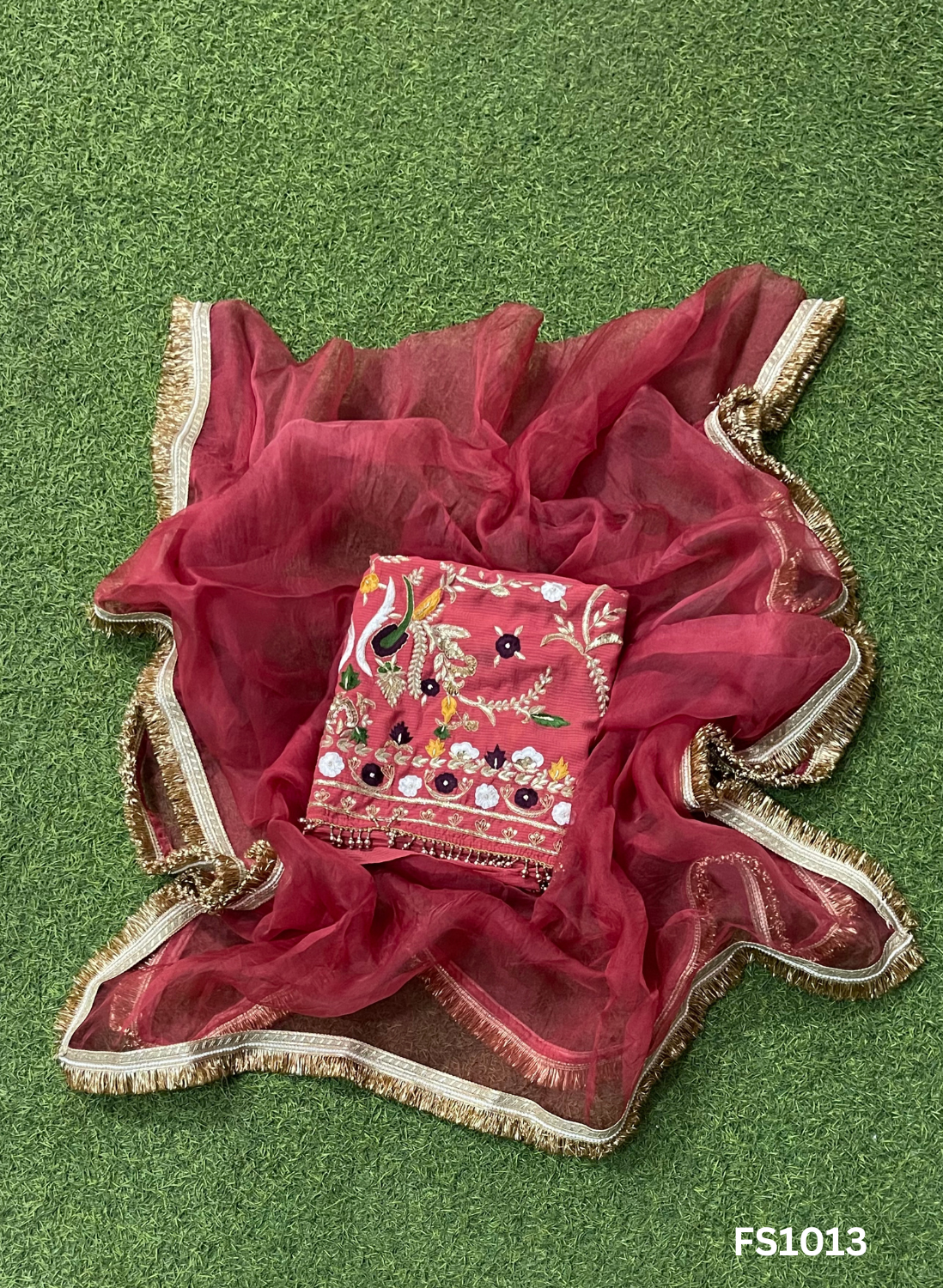 FS1013 | Gajari | Georgette | Party Wear | Wedding | Jaggo | Ring Ceremony | Festival | Hand-Work suit |