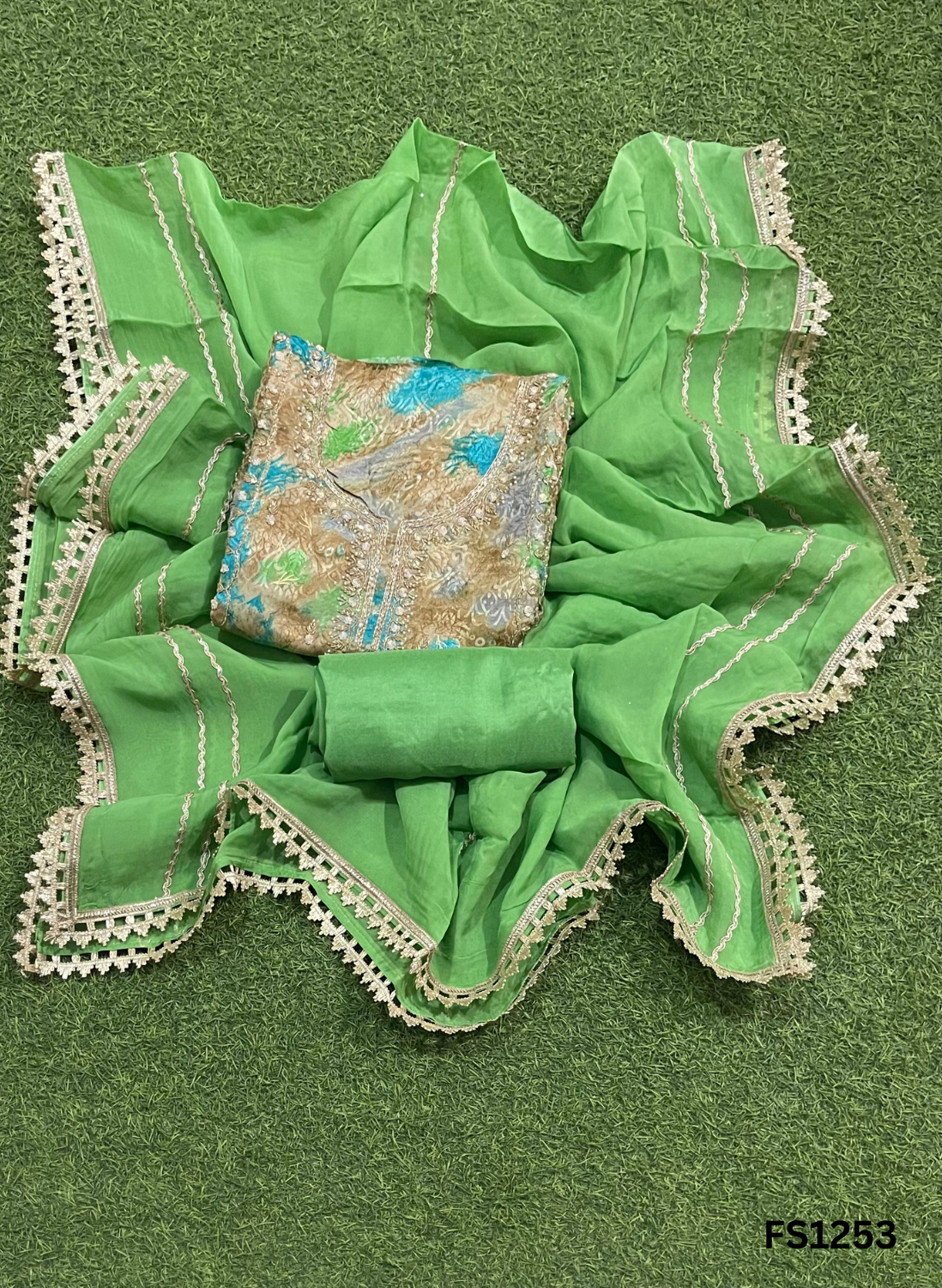 FS1253 | Green | Self-Print | Shimmer Suit | Party Wear | Wedding | Jaggo | Ring Ceremony | Festival