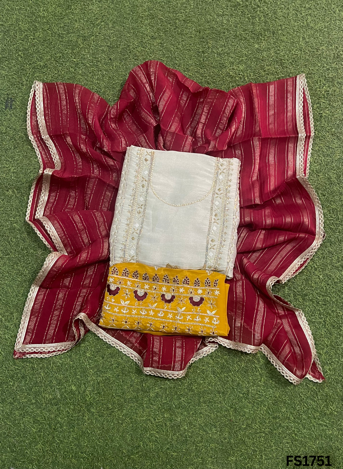 FS1751 | Off-white |Shimmer Suit | Party Wear | Wedding | Jaggo | Ring Ceremony | Festival