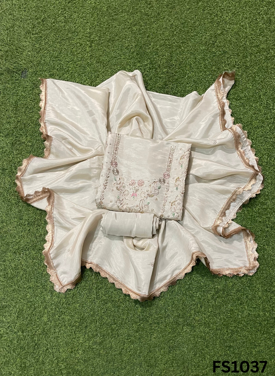 FS1037 | Off-White | Shimmer Suit | Party Wear | Wedding | Jaggo | Ring Ceremony | Festival | FS399