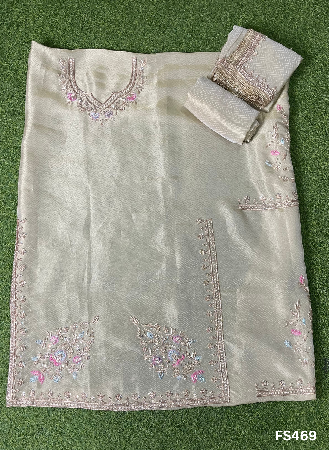 FS469 | Self-Print | Shimmer Suit | Party Wear | Wedding | Jaggo | Ring Ceremony | Festival