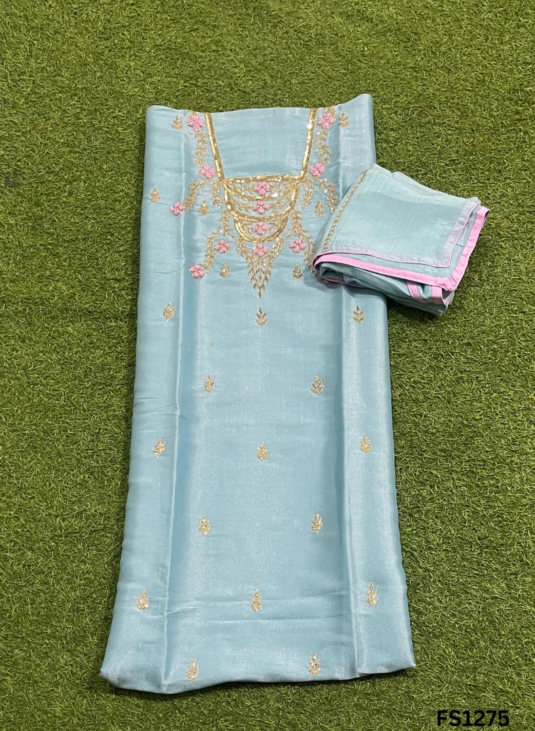 FS1275 | Light-Sky | Glass Shimmer Suit | Party Wear | Wedding | Jaggo | Ring Ceremony | Festival