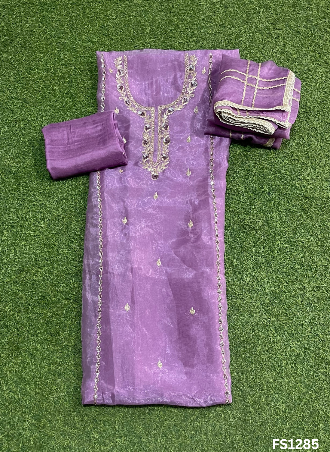 FS1285 | Lavender | Glass Shimmer Suit | Party Wear | Wedding | Jaggo | Ring Ceremony | Festival
