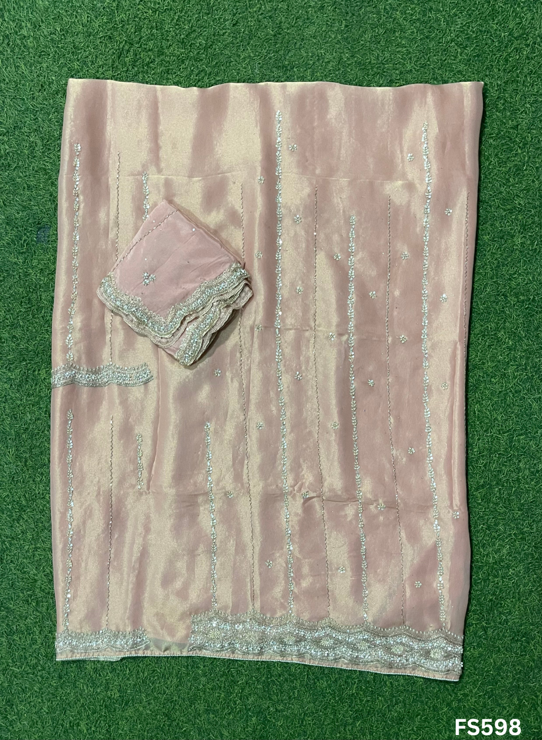 FS598 | Peach | Shimmer Suit | Party Wear | Wedding | Jaggo | Ring Ceremony | Festival