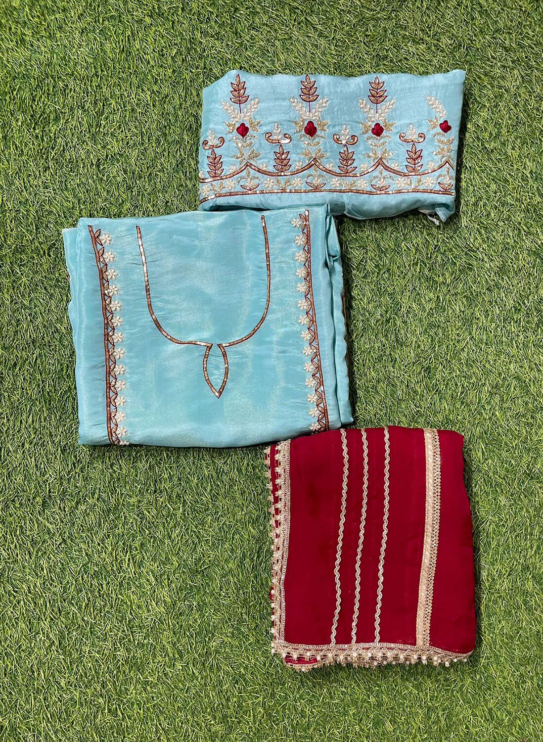 Sky Blue |Shimmer Suit | Party Wear | Wedding | Jaggo | Ring Ceremony | Festival|