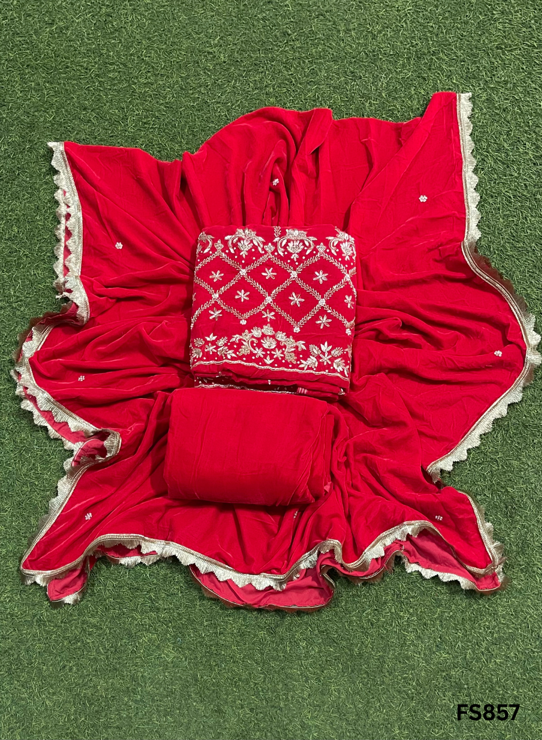 FS857 | Red | velvet suite | Pure velvet | Wedding | Party Wear | Jaggo | Ring Ceremony | Festival| FS321