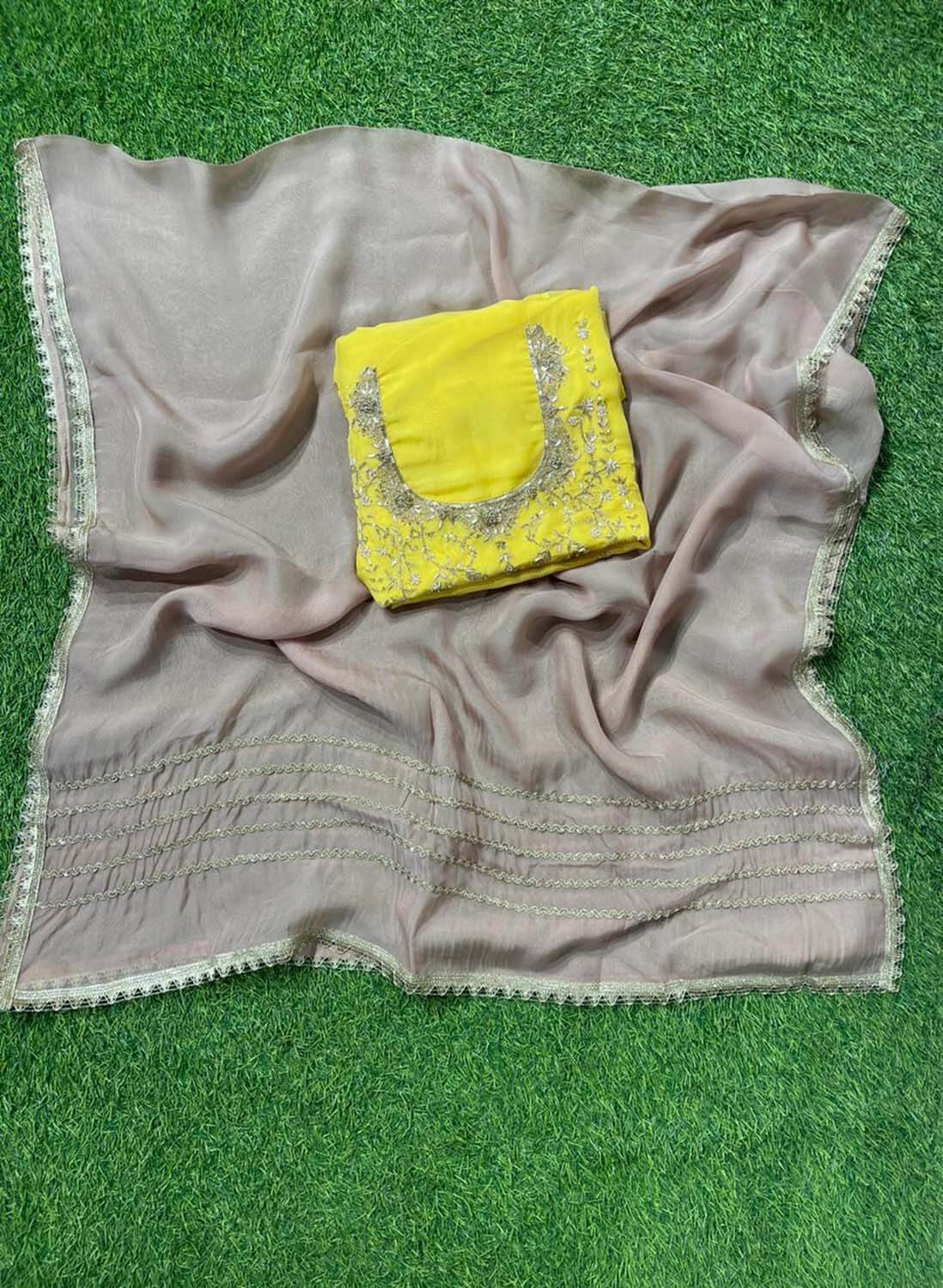 Yellow | Organza Suit | Party Wear | Wedding | Jaggo | Ring Ceremony | Festival|