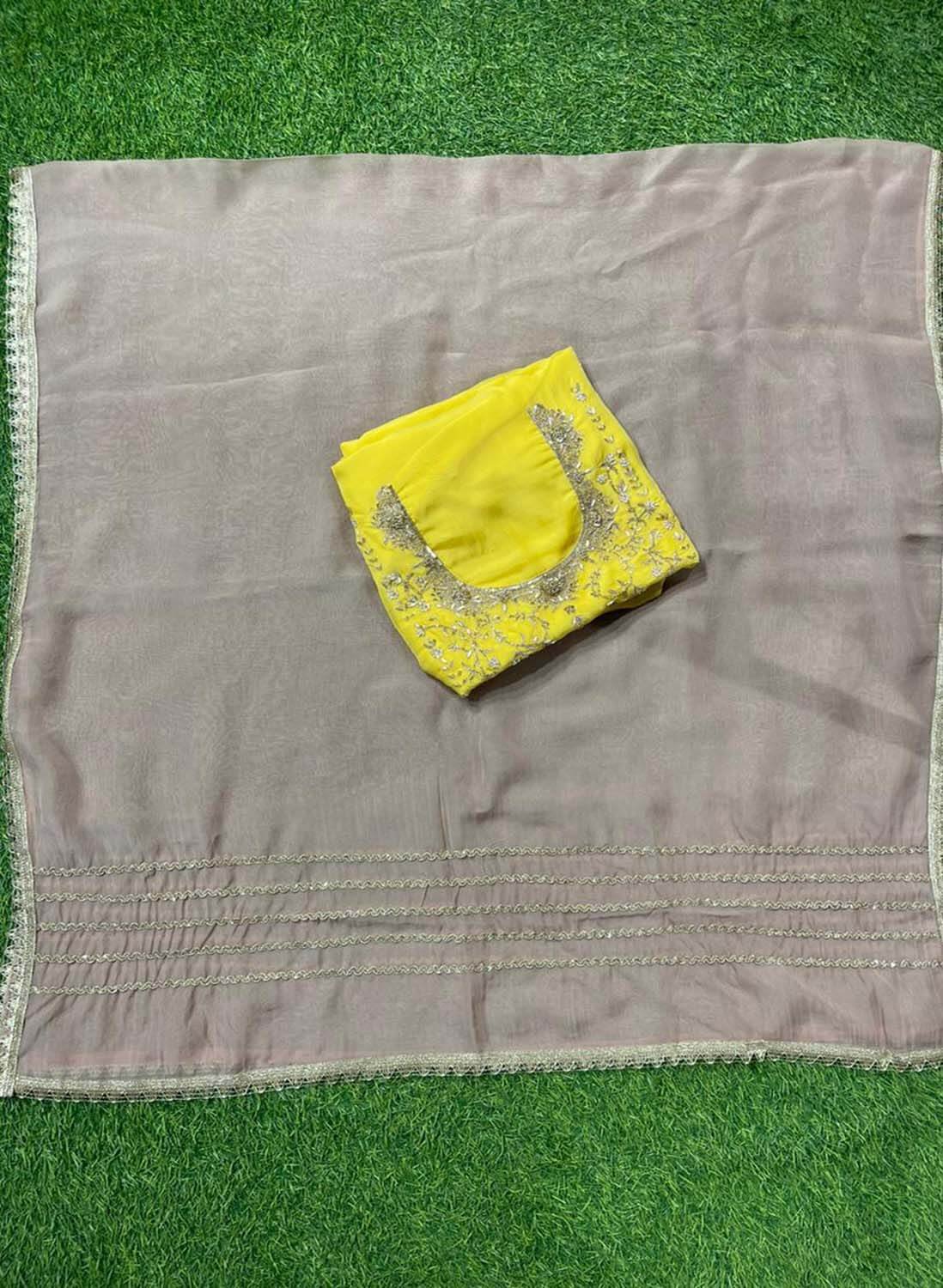 Yellow | Organza Suit | Party Wear | Wedding | Jaggo | Ring Ceremony | Festival|