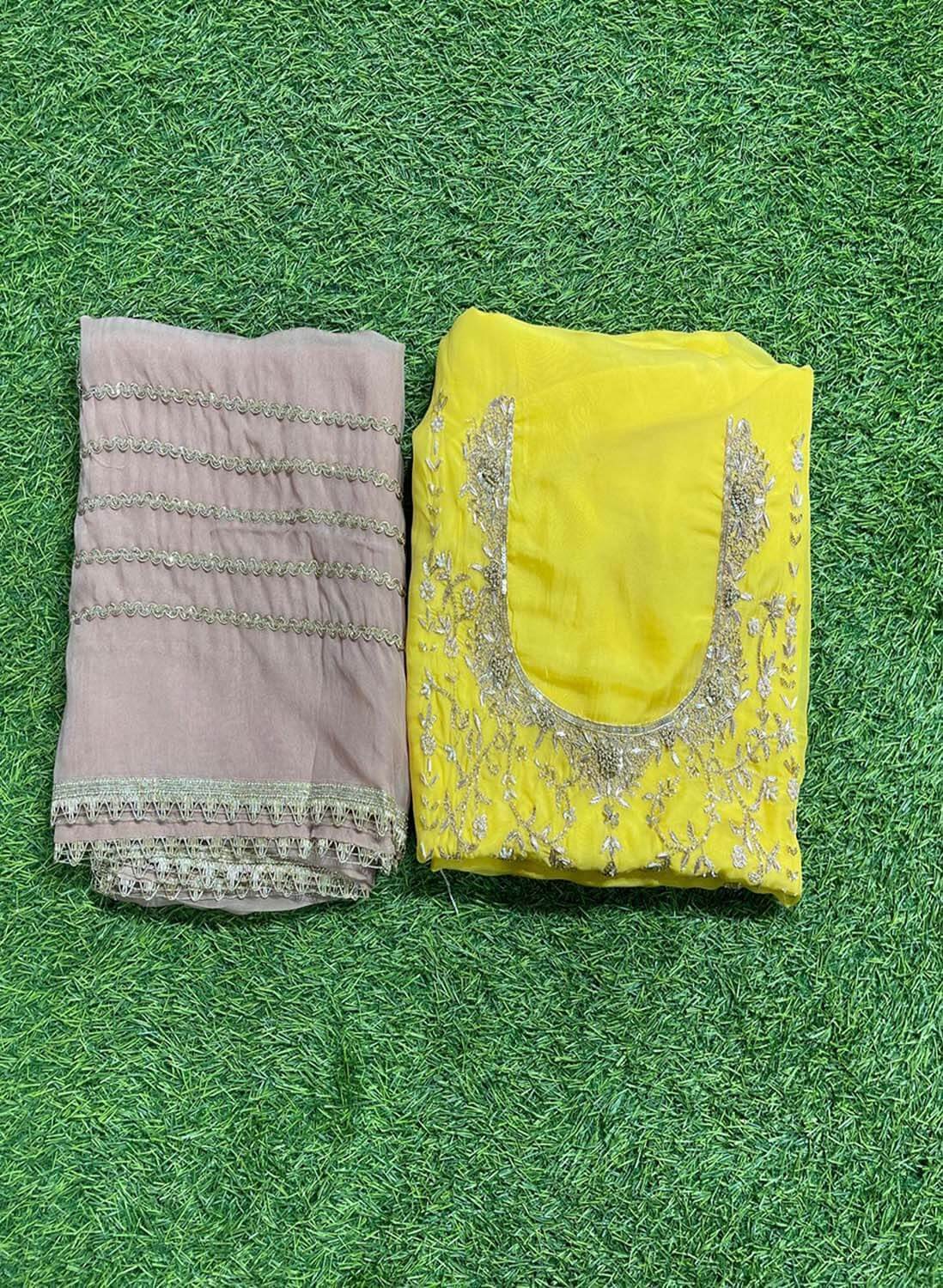 Yellow | Organza Suit | Party Wear | Wedding | Jaggo | Ring Ceremony | Festival|