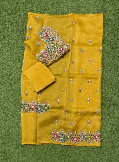 Mustred | Organza Suit| Party Wear | Wedding | Jaggo | Ring Ceremony | Festival | | FS108