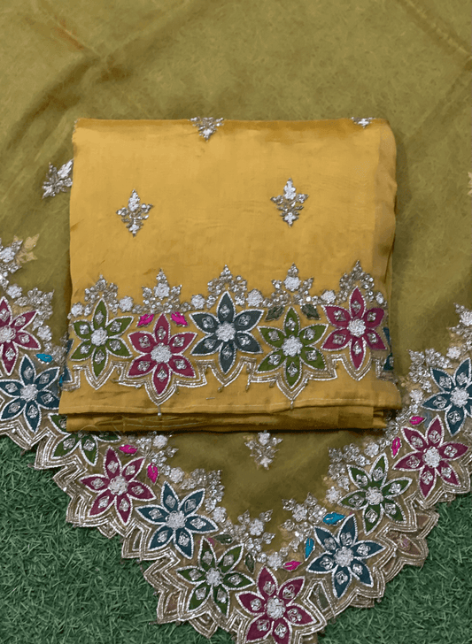 Mustred | Organza Suit| Party Wear | Wedding | Jaggo | Ring Ceremony | Festival | | FS108