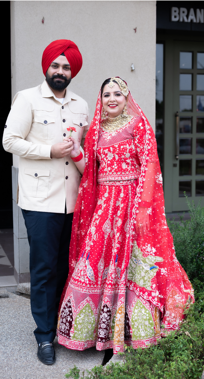 FL107 | Royal Red | Bridal Lehenga |  Raw Silk | Hand Embroidery |  Wedding Day | Designer Bridal Lehenga