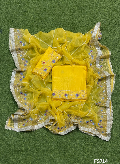 FS714 | Yellow | Raw Silk Suit | Party Wear | Wedding | Jaggo | Festival