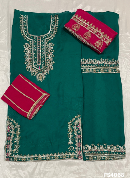 FS4068 | Self-Print Organza Suit |  Party Wear | Wedding | Jaggo | Ring Ceremony | Festival | Contrast |