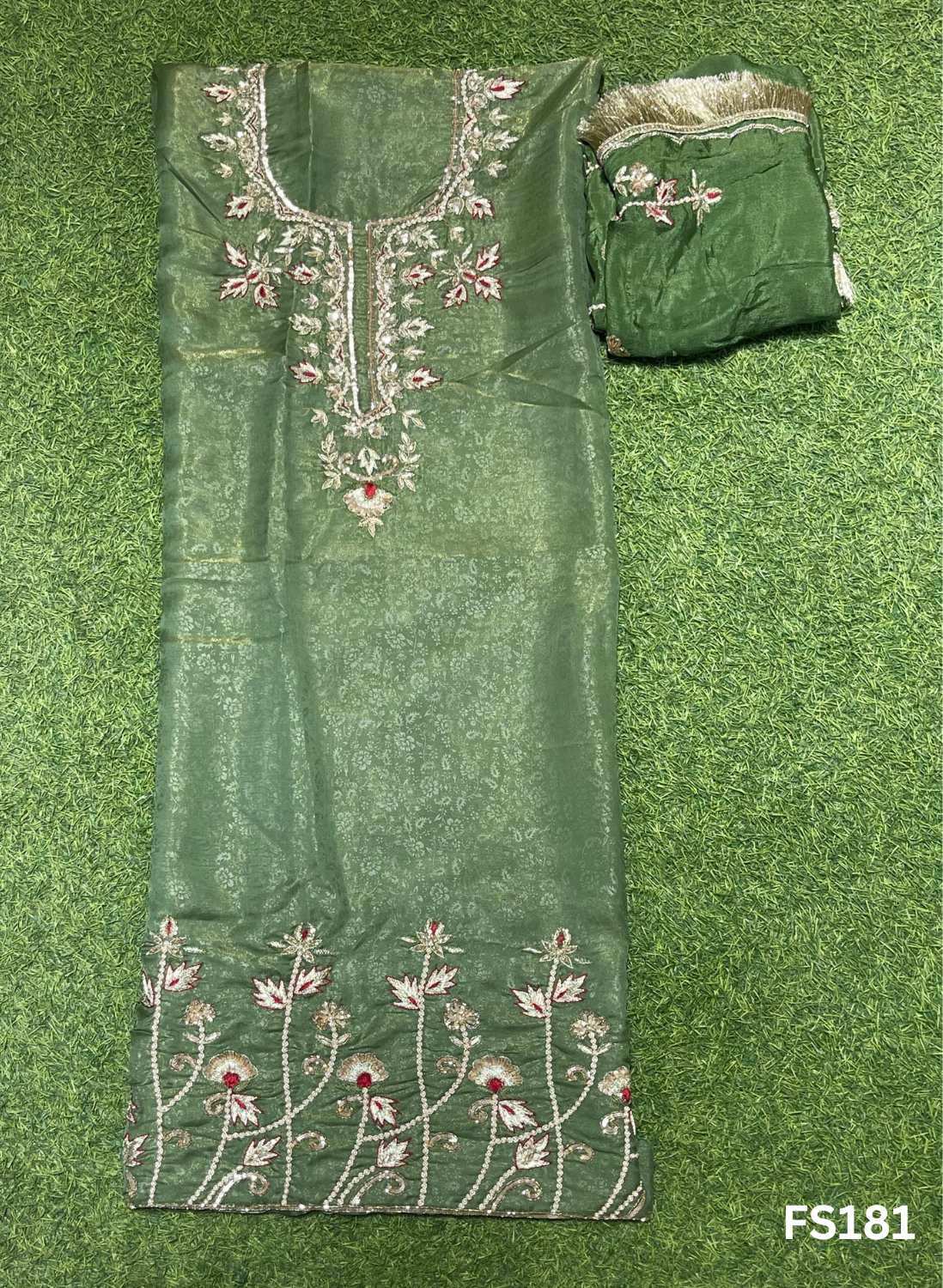 FS181 | Self Shimmer Green Suit | Party Wear | Wedding | Jaggo | Ring Ceremony | Festival | F9HFAA