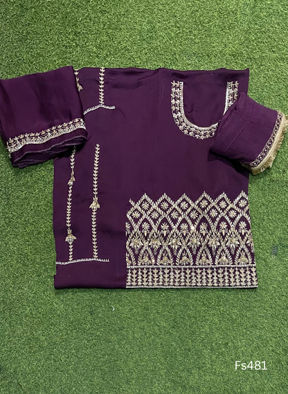 FS481 | Wine | Satin Crepe | Party Wear | Wedding | Jaggo | Ring Ceremony | Festival
