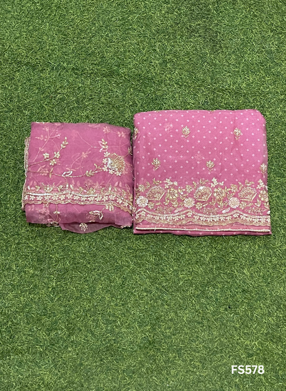 FS578 | Bandani print Organza Suit | Party Wear | Wedding | Jaggo | Ring Ceremony | Festival