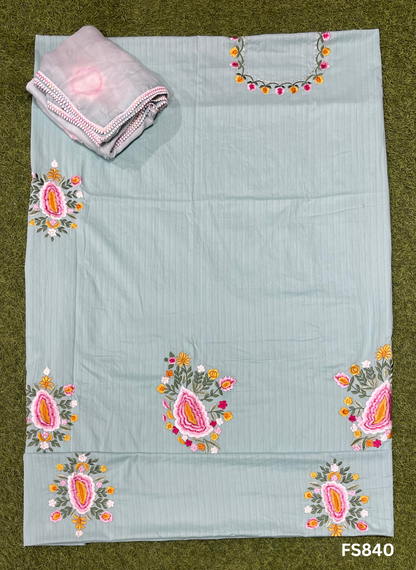FS840 | light Sky -blue |Cotton Suit | Party Wear | Wedding | Jaggo | Ring Ceremony | Festival| Regular wear | F9CFAA
