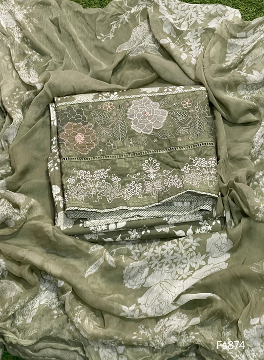 Fs874 | Mehndi green | Cotton Suit | Casual wear|  Summer Suits | Regular wear