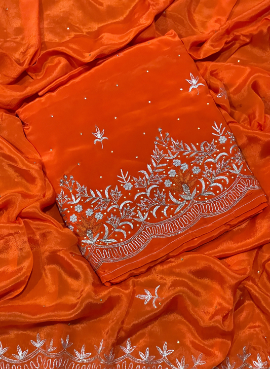 Orange | Crepe Suit | Wedding | Party Wear | Ring Ceremony | Festival Suit | Allover suit |