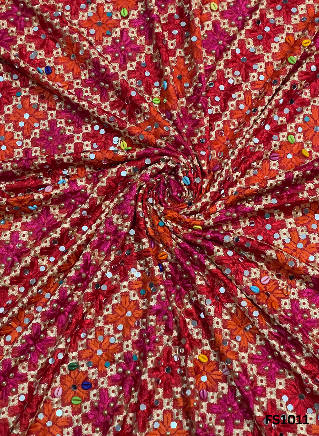 FS1451 | RED | Luxurious|  Embroidered |  Phulkari | 2.5 Meter of Elegance