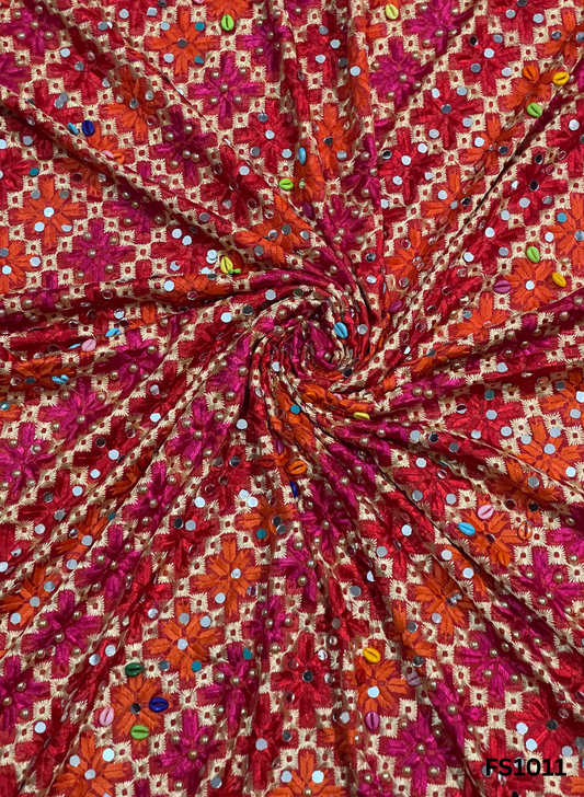 FS1451 | RED | Luxurious|  Embroidered |  Phulkari | 2.5 Meter of Elegance