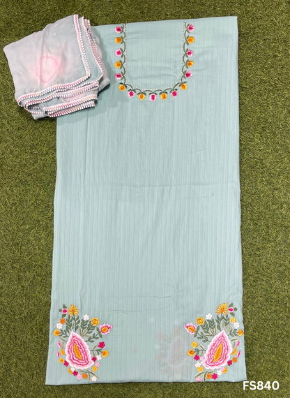 FS840 | light Sky -blue |Cotton Suit | Party Wear | Wedding | Jaggo | Ring Ceremony | Festival| Regular wear | F9CFAA