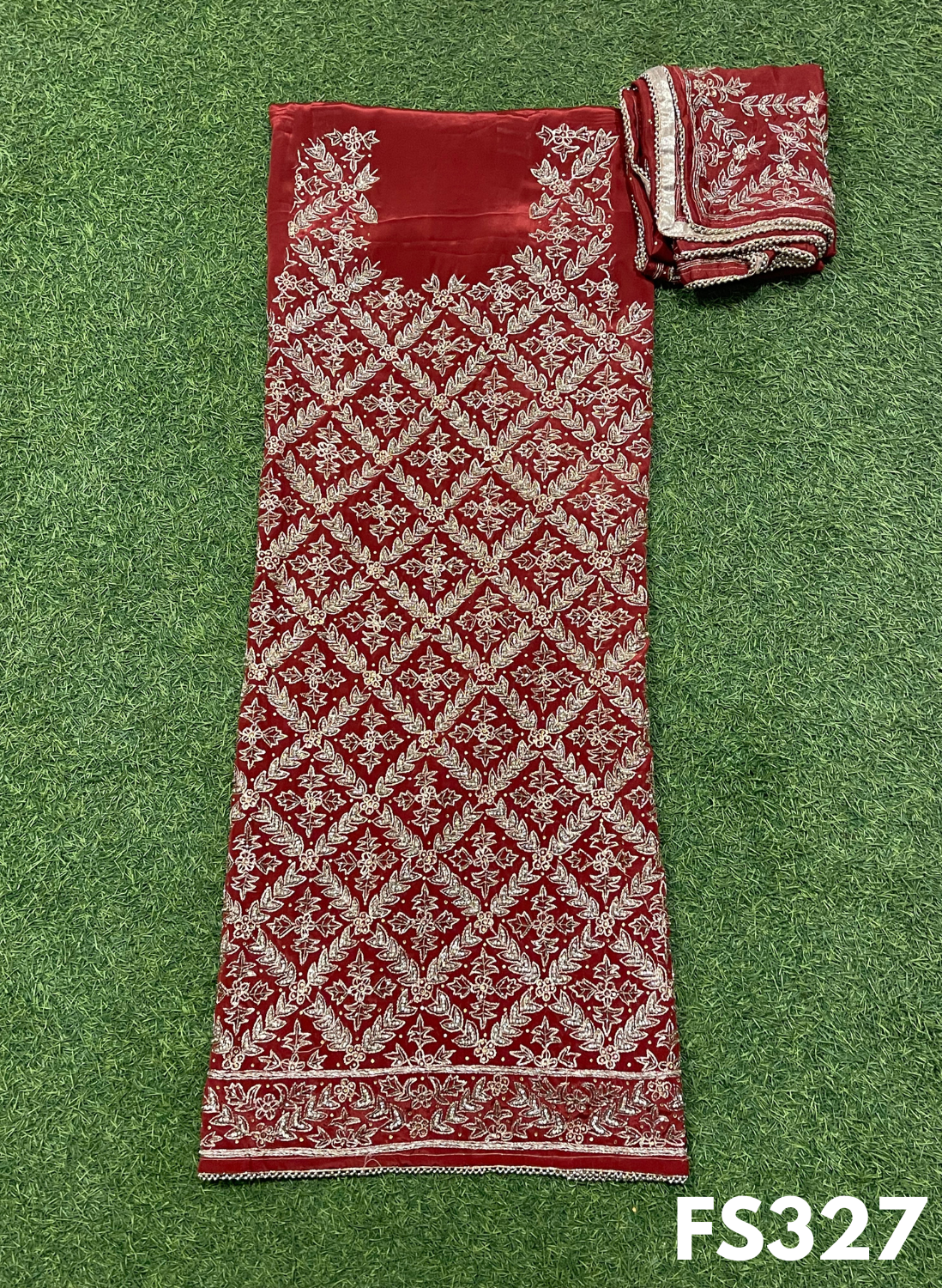 FS327 | Mehroon | Crepe Suit | Wedding | Party Wear | Ring Ceremony | Festival Suit | Allover suit | F9FFAA