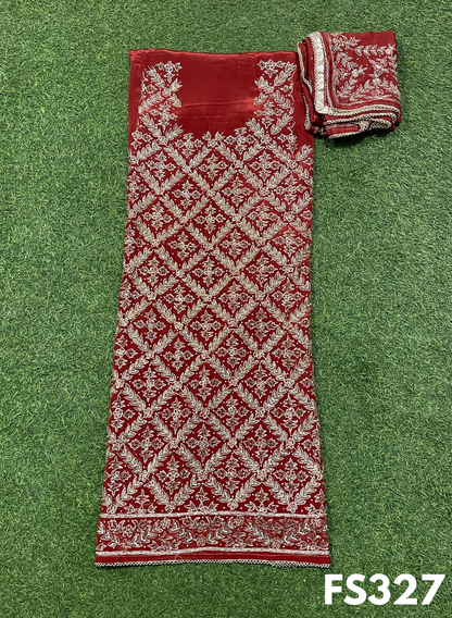 FS327 | Mehroon | Crepe Suit | Wedding | Party Wear | Ring Ceremony | Festival Suit | Allover suit | F9FFAA